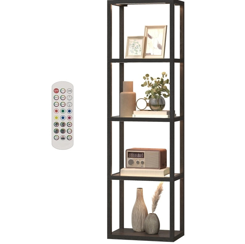 Lampada da Terra LED RGB con Ripiani in Vetro, 4 Livelli, Telecomando e Sincronizzazione Musica, Nero