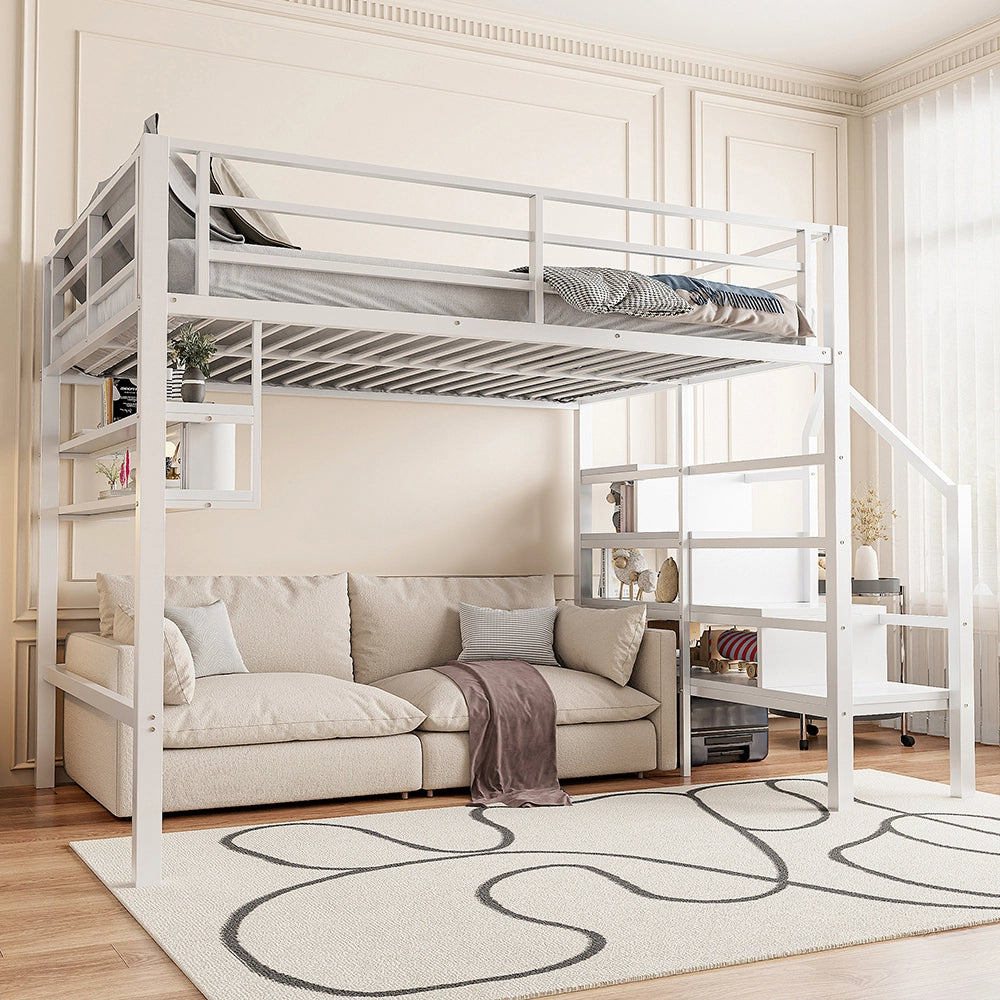 Letto a castello 140x200cm - Xylo - bianco, spazio vestizione, ripiani