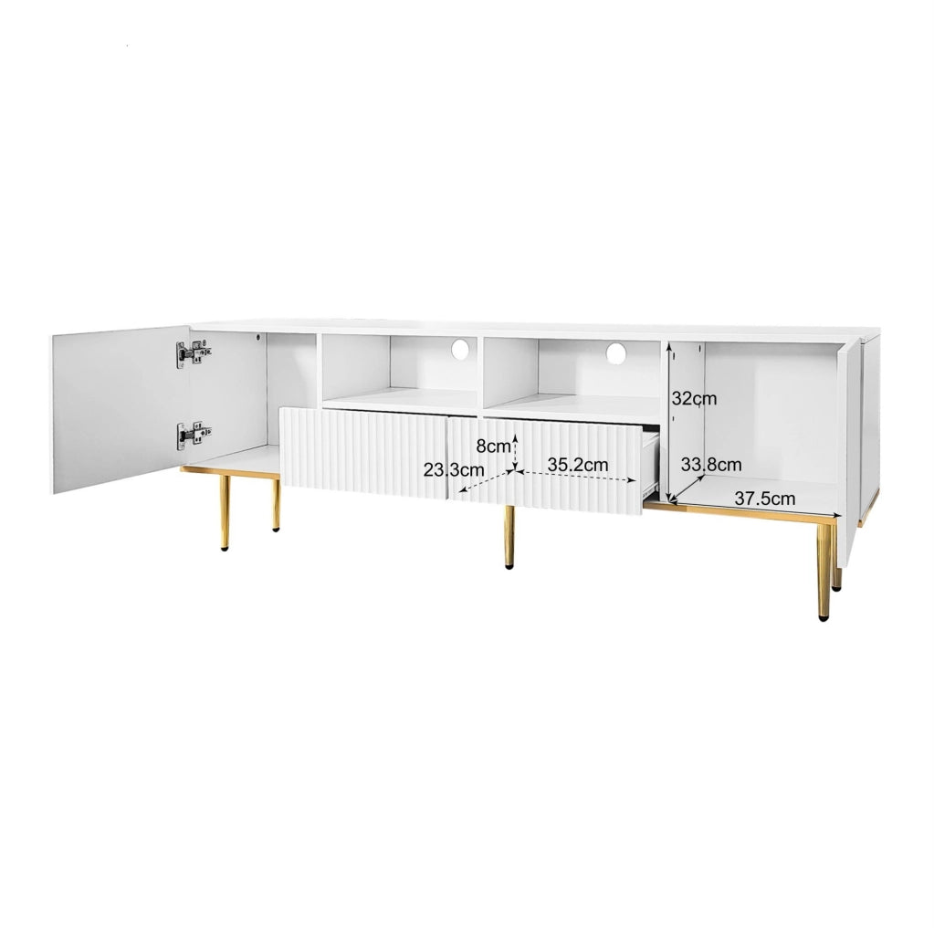 Mobile TV moderno 165 cm con 2 cassetti e dettagli dorati