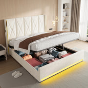 Letto imbottito in velluto beige 180x200 cm con LED, USB/Type-C e vano contenitore