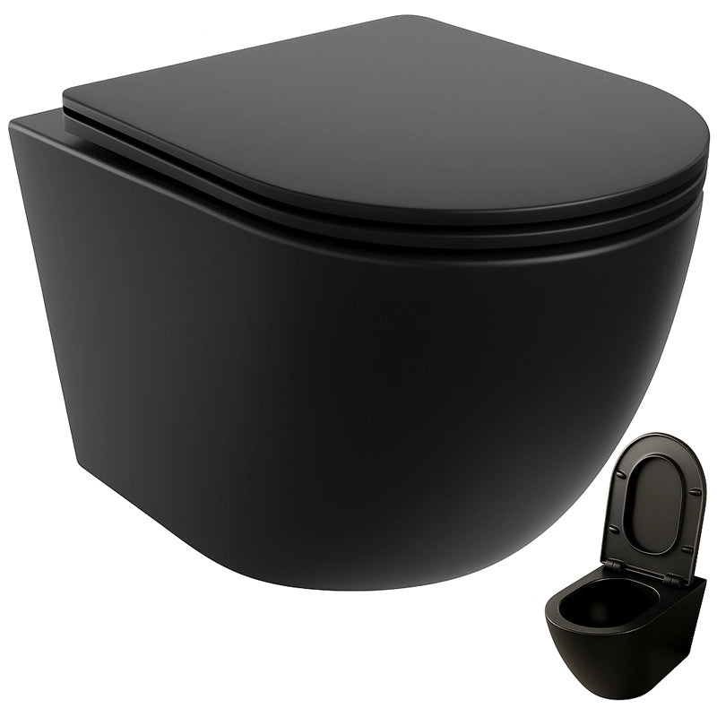 Vaschetta WC nera senza bordo + sedile Duroplast a chiusura graduale – scarico a vortice