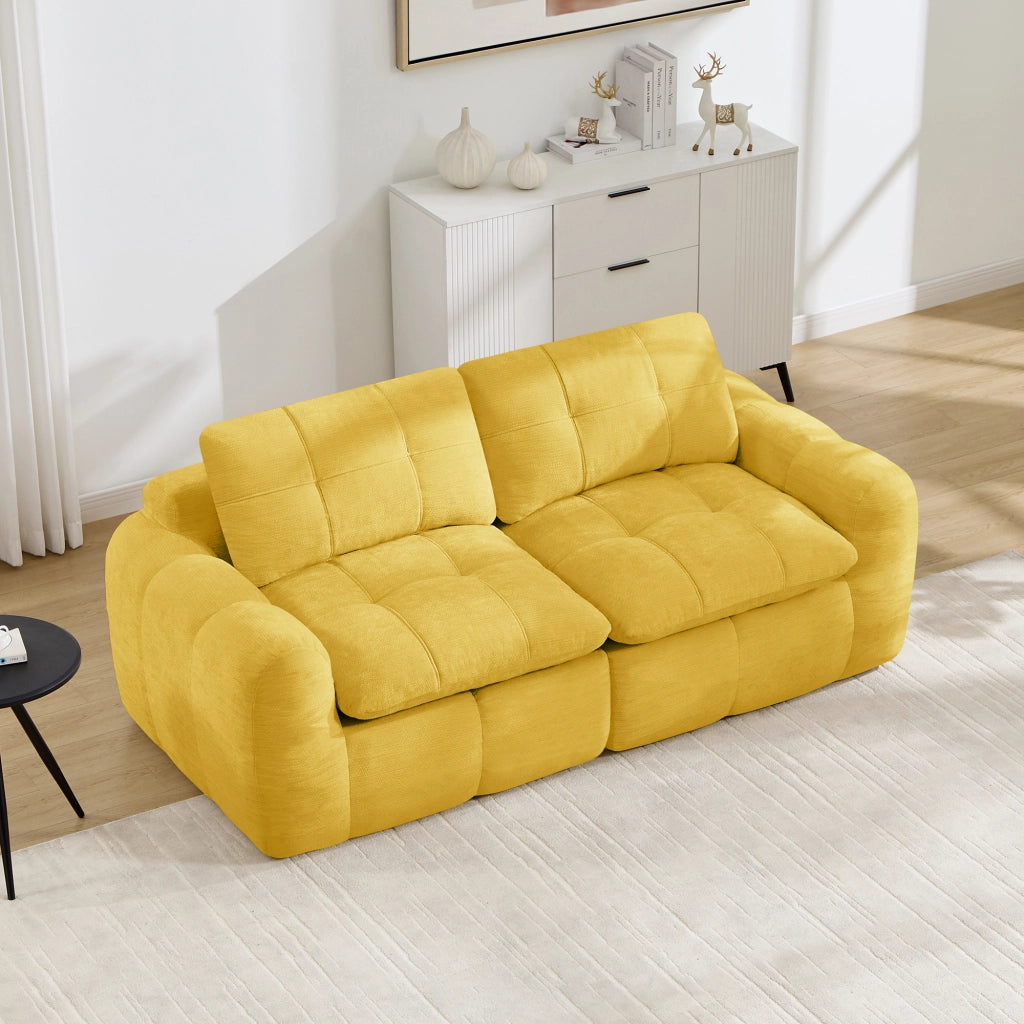 Divano modulare a 2 posti in ciniglia giallo con seduta profonda e braccioli 68 × 194 × 97 cm