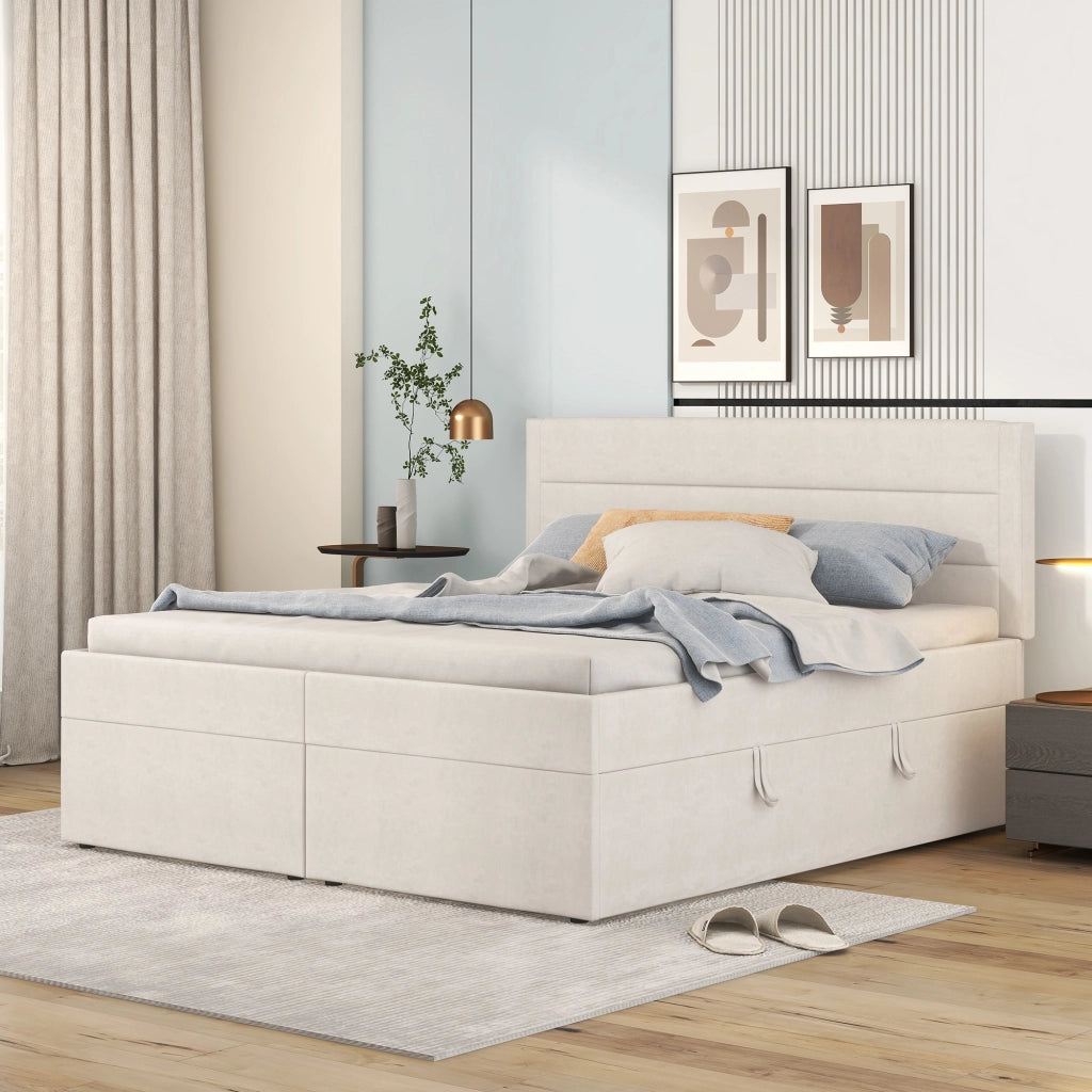 letto imbottito legno mdf beige 140 x 200 cm