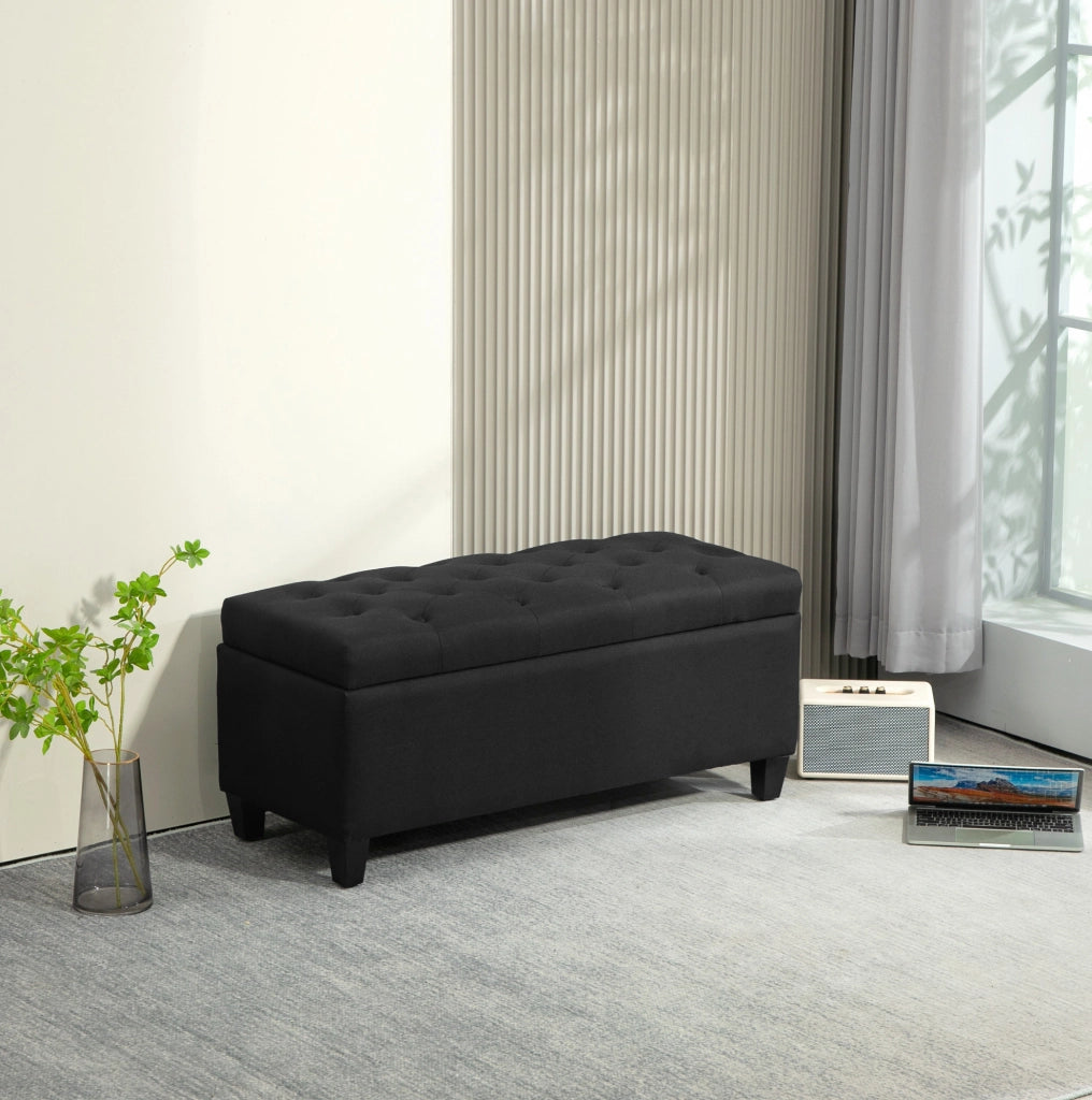 Panca contenitore imbottita 100x40x44 cm in poliestere nero HOMVRA