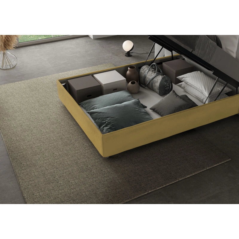 Letto imbottito Piazza e mezzo 110x190 cm Appia - Contenitore,Microfibra,Ocra