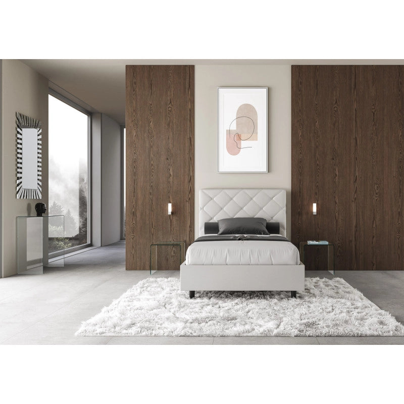 Letto imbottito Piazza e mezzo 130x200 cm Priya - Bianco,Similpelle,Con rete