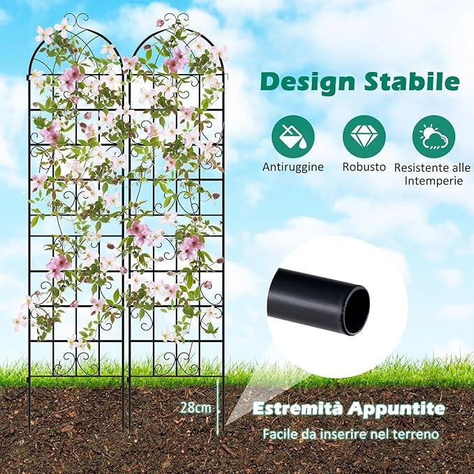 Traliccio da Giardino in Metallo 220 x 50 CM, Set di 2 Pannelli di Recinzione da Esterno per Piante Rampicanti, Decorazione Esterna per Giardino, Cortile e Patio