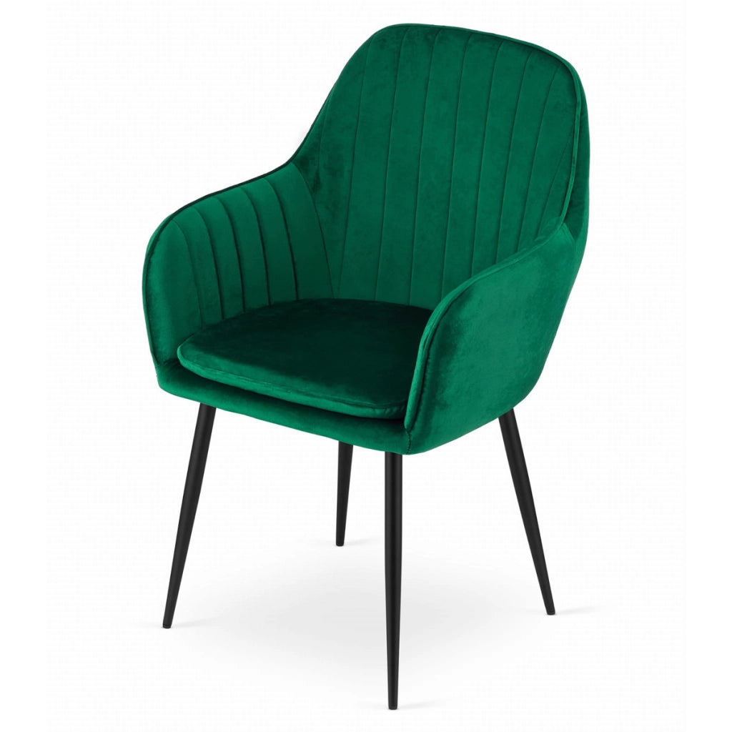 Set di 2 poltroncine Lugo in velluto verde con gambe nere