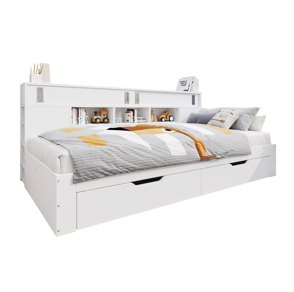 Letto singolo multifunzione 90x200 cm con cassetti e ripiani