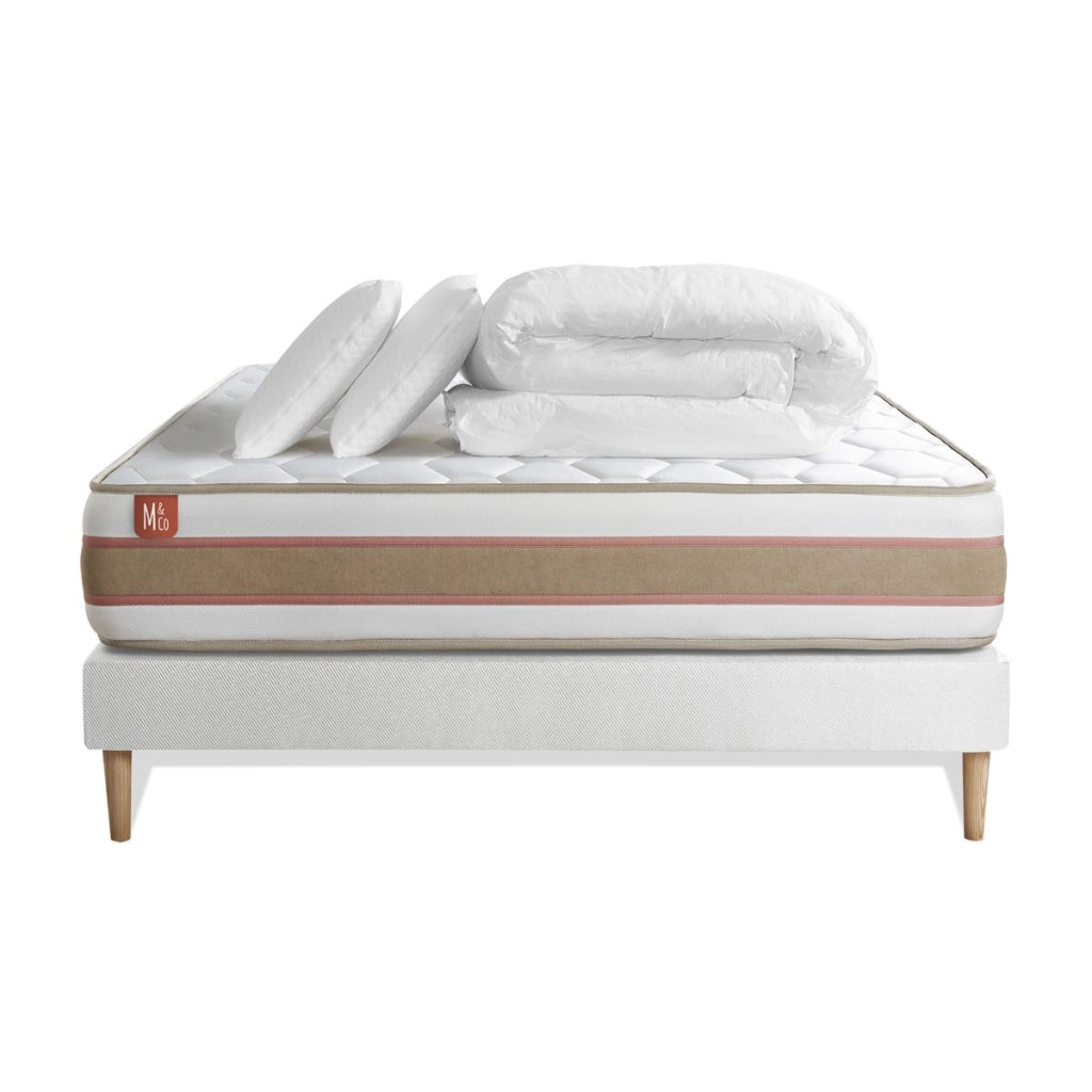 Pacchetto letto completo - Materasso 140x200cm + Box spring con doghe (kit) + 2 cuscini + Piumino - Le Délicat