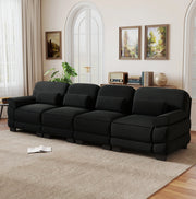 Divano modulare 4 posti 336x88;5x94 cm in velluto a coste nero con cuscini lombari