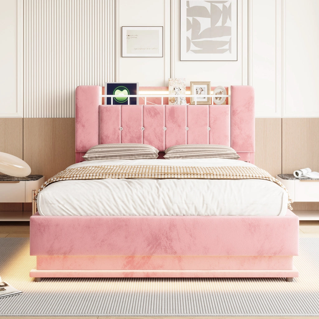 letto imbottito velluto rosa 142 x 220 cm