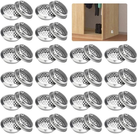 Ventilatore in Acciaio Inossidabile - 30 Unità - Rotondo con Fessure - Rete Perforata - Ademante - Materiale Duraturo - Ventilatore di Aria