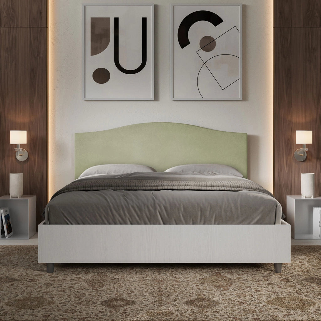 BS COM Letto matrimoniale con rete 160x190 bianco frassino testata microfibra tè verde