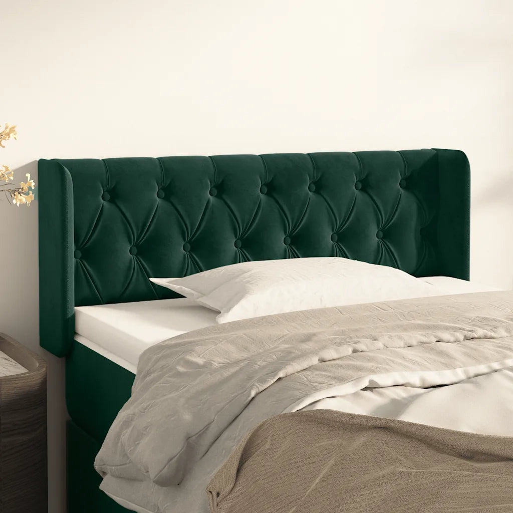 Testiera ad Orecchio-Testata con Orecchie Verde Scuro 103x16x78/88 cm in Velluto 759977