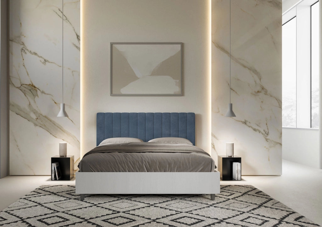 Letto Matrimoniale 160x200 cm con Rete e Contenitore Kaia Blu