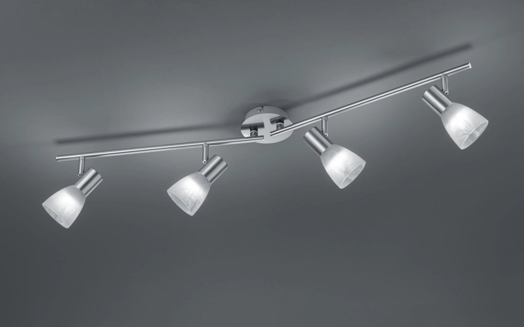 Faretti Barra 2 Spots Led 4 Luci Acciaio con Vetri Alabastro 90cm Visto GD Trio