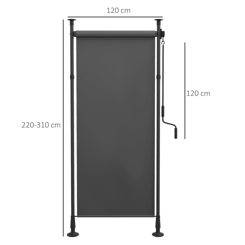 Tenda a rullo verticale per balcone 120x220-310 cm in poliestere oscurante grigio scuro con asta di manovra, protezione solare per terrazza e giardino