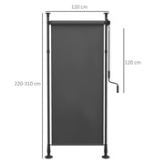 Tenda a rullo verticale per balcone 120x220-310 cm in poliestere oscurante grigio scuro con asta di manovra, protezione solare per terrazza e giardino