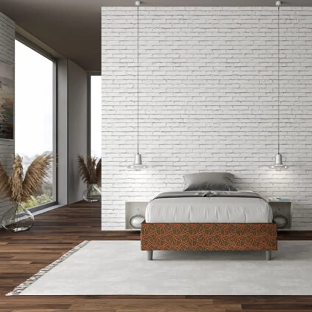 Letto una piazza e mezza contenitore imbottito 120x210 tessuto Era 4 arancio Azelia