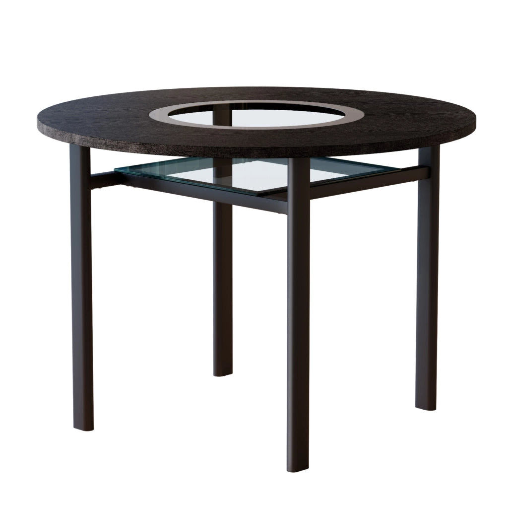 Tavolo rotondo nero 100 cm con inserto in vetro, 2-4 persone