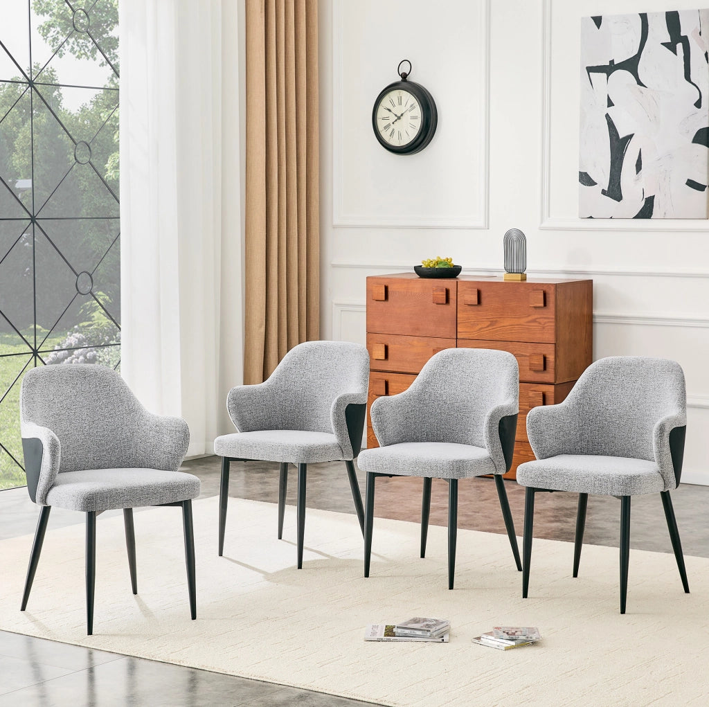Set di 2 Sedie da Pranzo Grigie in Tessuto con Schienale Imbottito e Gambe Metalliche a X, Altezza 83 cm