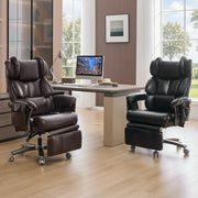Sedia da ufficio ergonomica con massaggio e riscaldamento, rivestimento in pelle PU marrone, schienale regolabile, poggiapiedi ribaltabile, rotazione 360°, portata fino a 110 kg