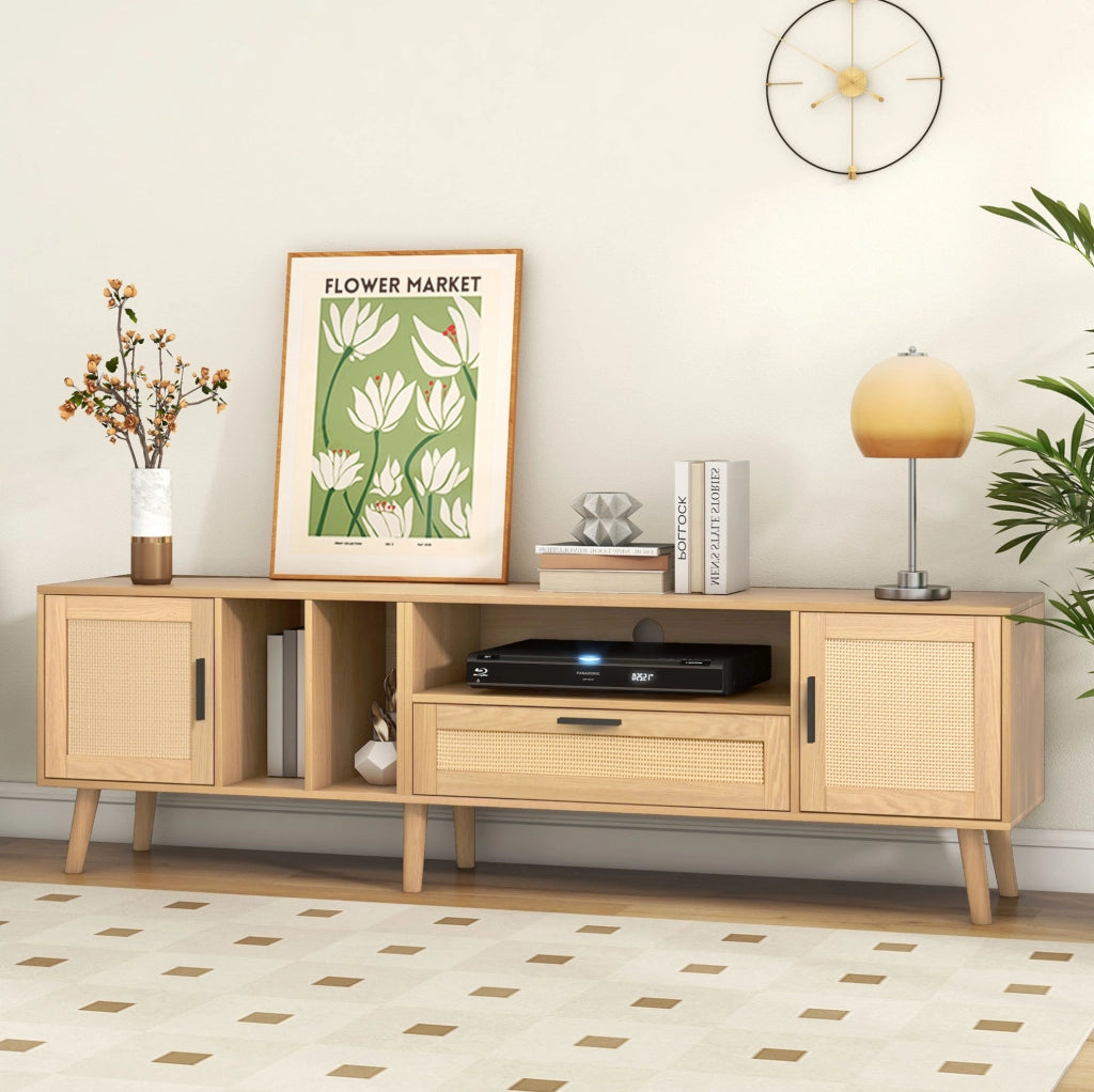 Mobile TV 180 cm in pannello truciolare rovere con 2 ante, cassetto e passacavi
