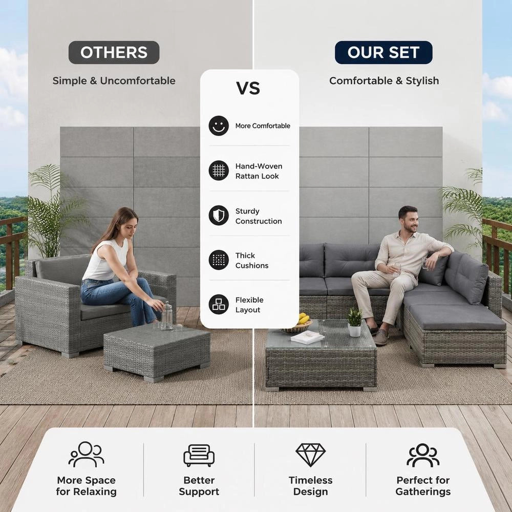 6-piece Garden Lounge Set With Cushions, Poly Rattan, Grey