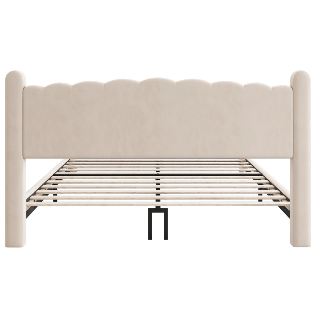 Letto 180x200 cm con rete a doghe e testiera ondulata in velluto beige