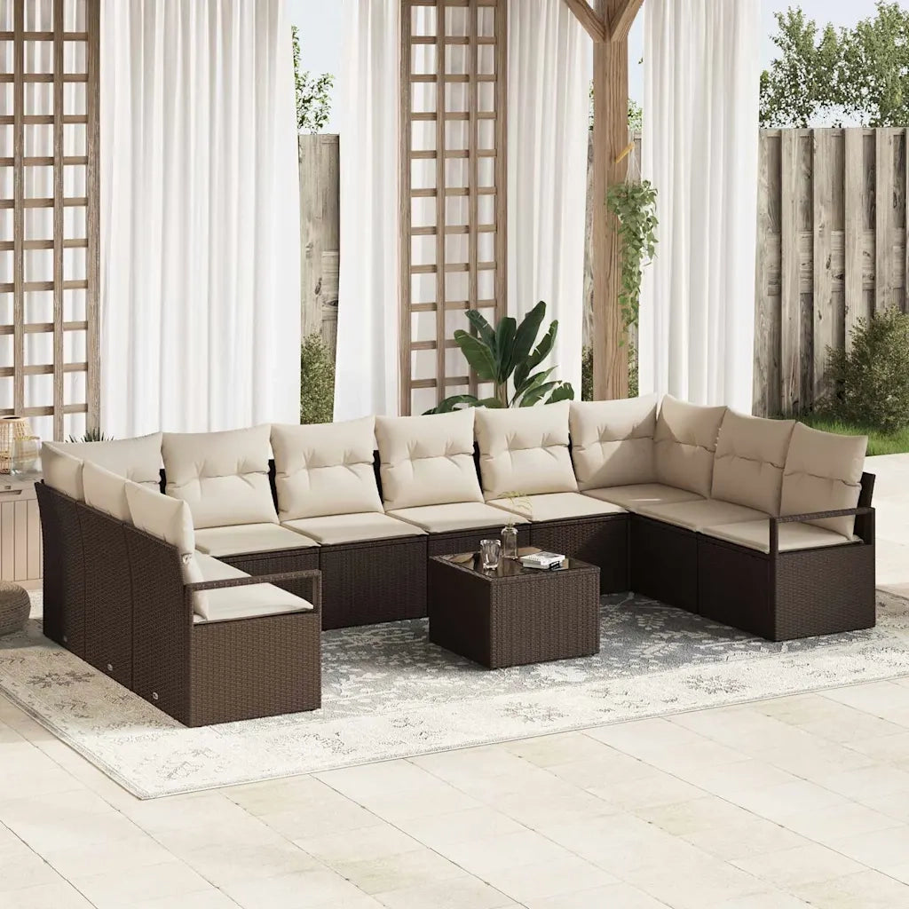 Set Divano da Giardino 11 pcs Marrone e Crema polyrattan