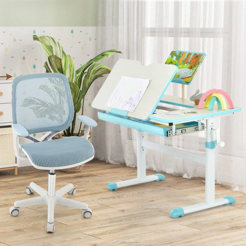 Scrivania per bambini regolabile e sedia da scrivania per bambini, Scrivania per bambini tavolo ergonomico e sedia girevole per computer Blu