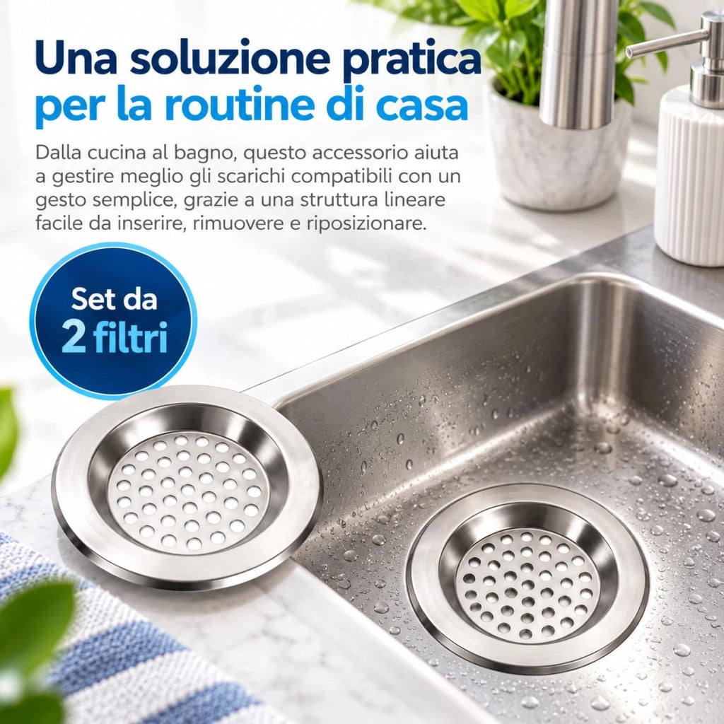 2 Filtri Lavello Acciaio 7,5 cm Scarico 4,5 cm Cucina Bagno 62183