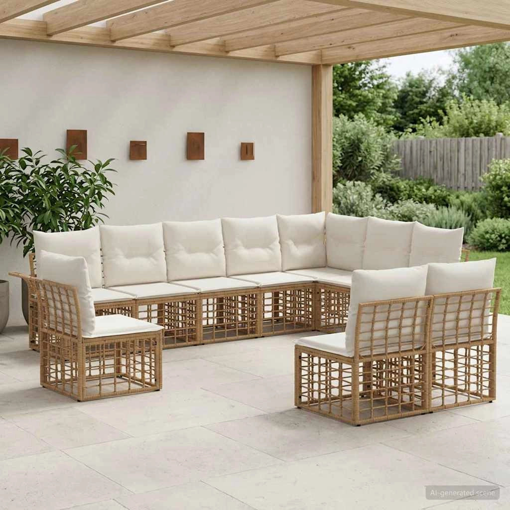 Set di divani da esterno 10 pz Naturale e Bianco Crema 3437708