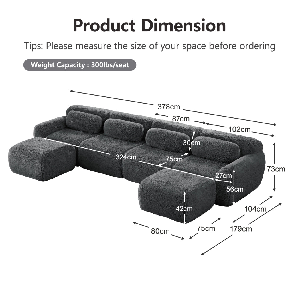Divano Modulare a U con Cuscini ¨C MINIMAL ¨C Velluto Grigio, Ergonomico