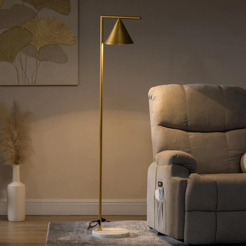 Lampada da terra orientabile con paralume conico e base in marmo ¨C Minimal ¨C dorato 35x26x153 cm