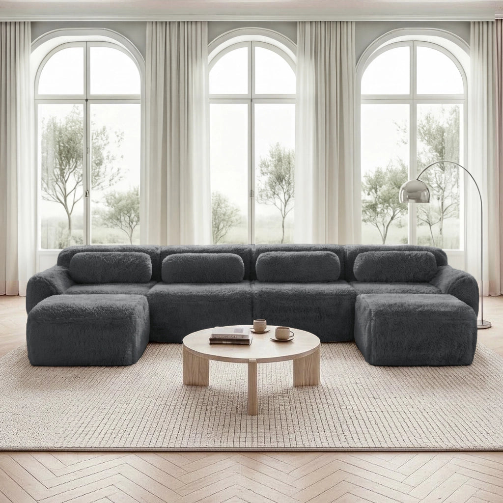 Divano Modulare a U con Cuscini ¨C MINIMAL ¨C Velluto Grigio, Ergonomico