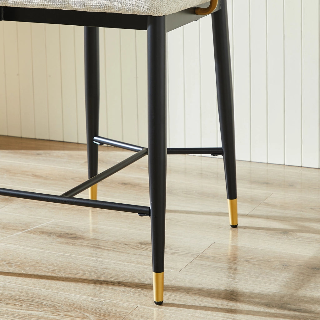 Set di 2 sgabelli da bar in ciniglia beige con schienale e poggiapiedi nero-oro HOMVRA