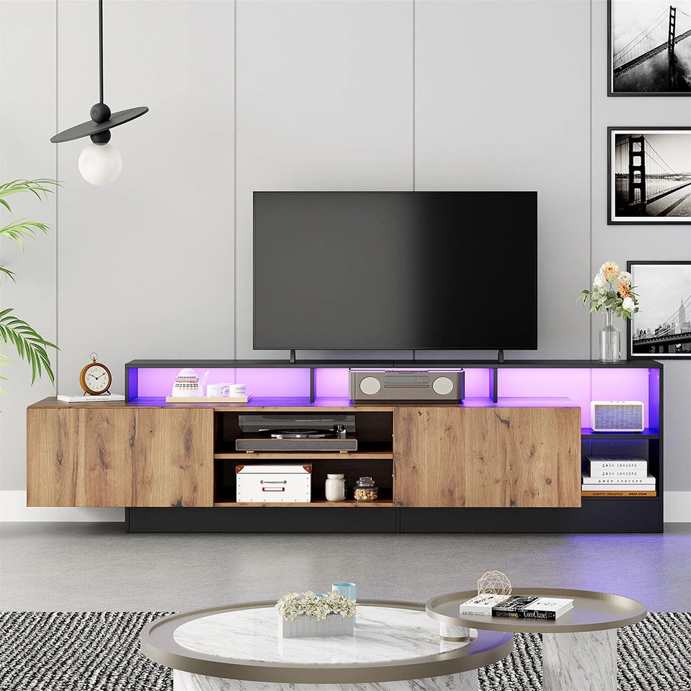 Mobile TV moderno - Xylo - Legno/telaio nero LED per TV 70"