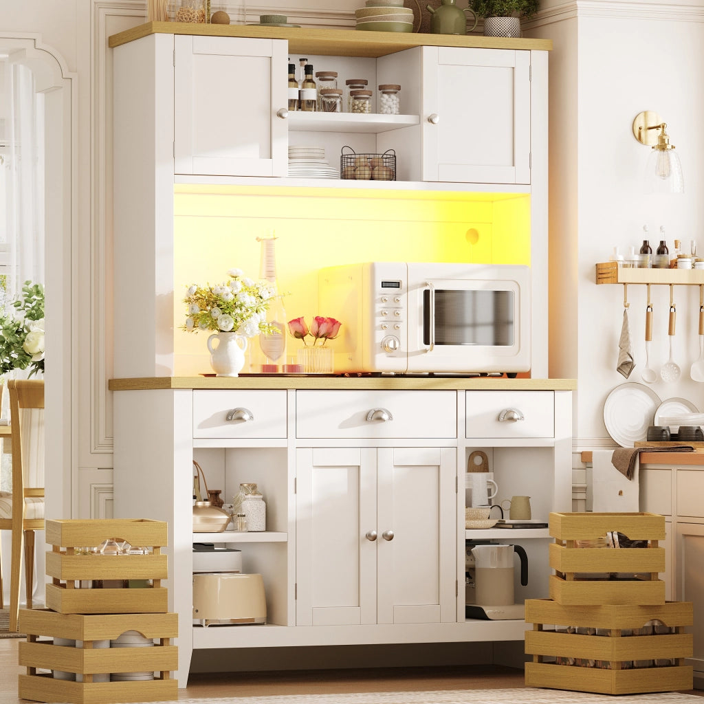 Credenza da cucina alta con ripiani regolabili e 4 cestelli, LED multicolore, in MDF bianco, 120 × 40 × 188 cm