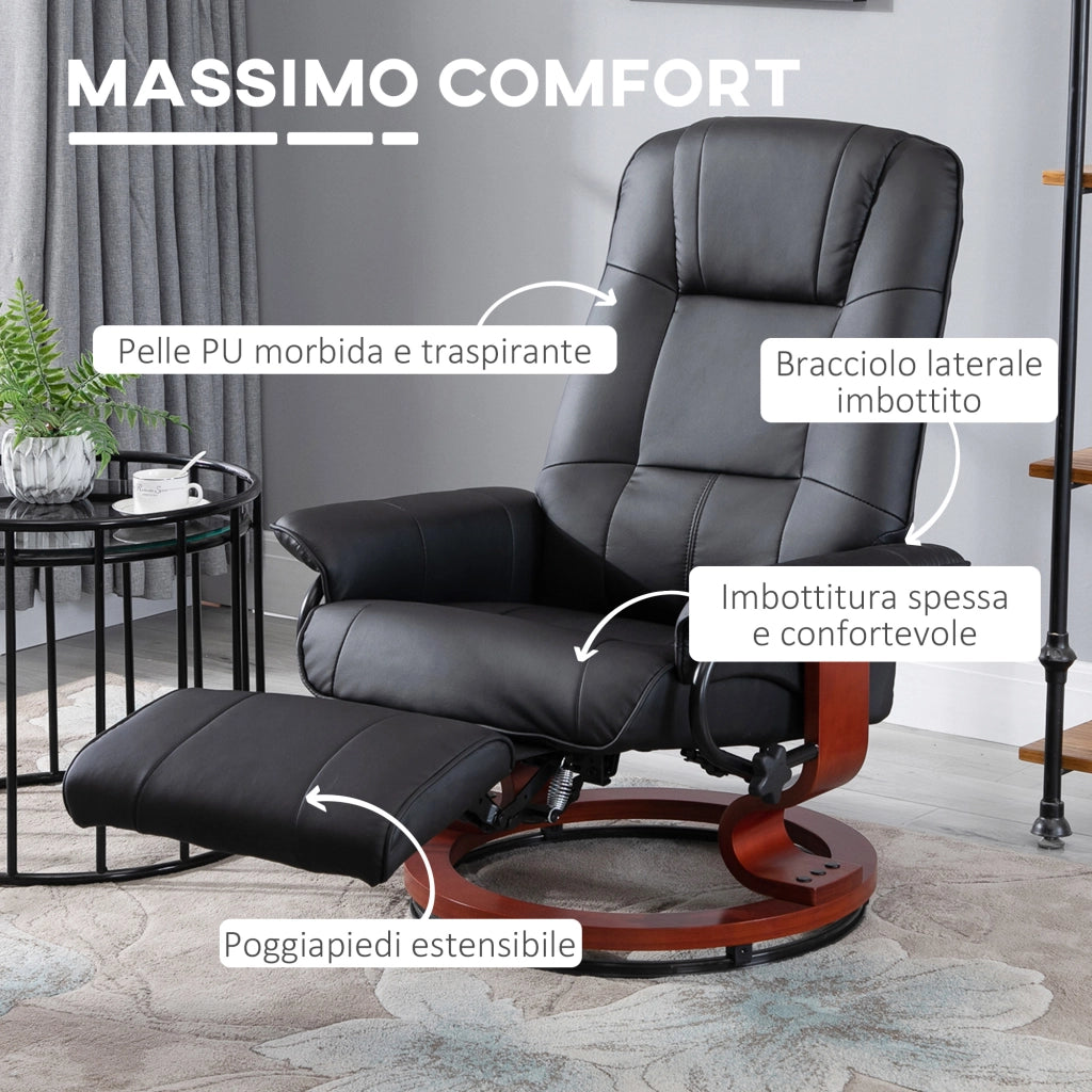 Poltrona Relax Reclinabile con Poggiapiedi ¨C Xylo ¨C Similpelle Nera 145¡ã