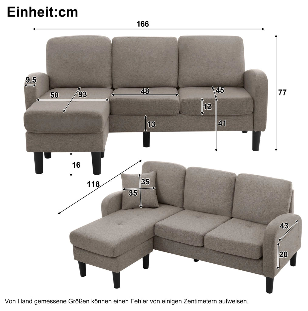 Divano angolare modulare 3 posti con chaise longue grigio scuro