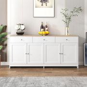 Credenza Bianca e Legno Mobile Buffet 160 cm con 4 Ante e 3 Cassetti in MDF Stile Rustico per Soggiorno e Sala da Pranzo