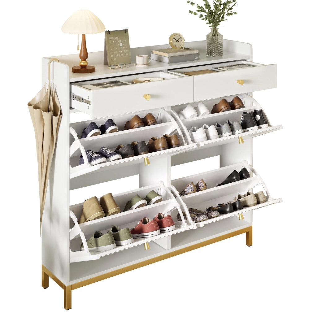 Scarpiera Slim con Ante e Cassetti ¨C Minimal ¨C Bianco, Metallo, 106,5x25x107 cm