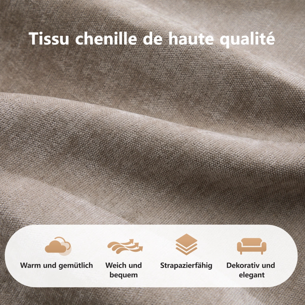 POUF Imbottito in Chenille Taupe