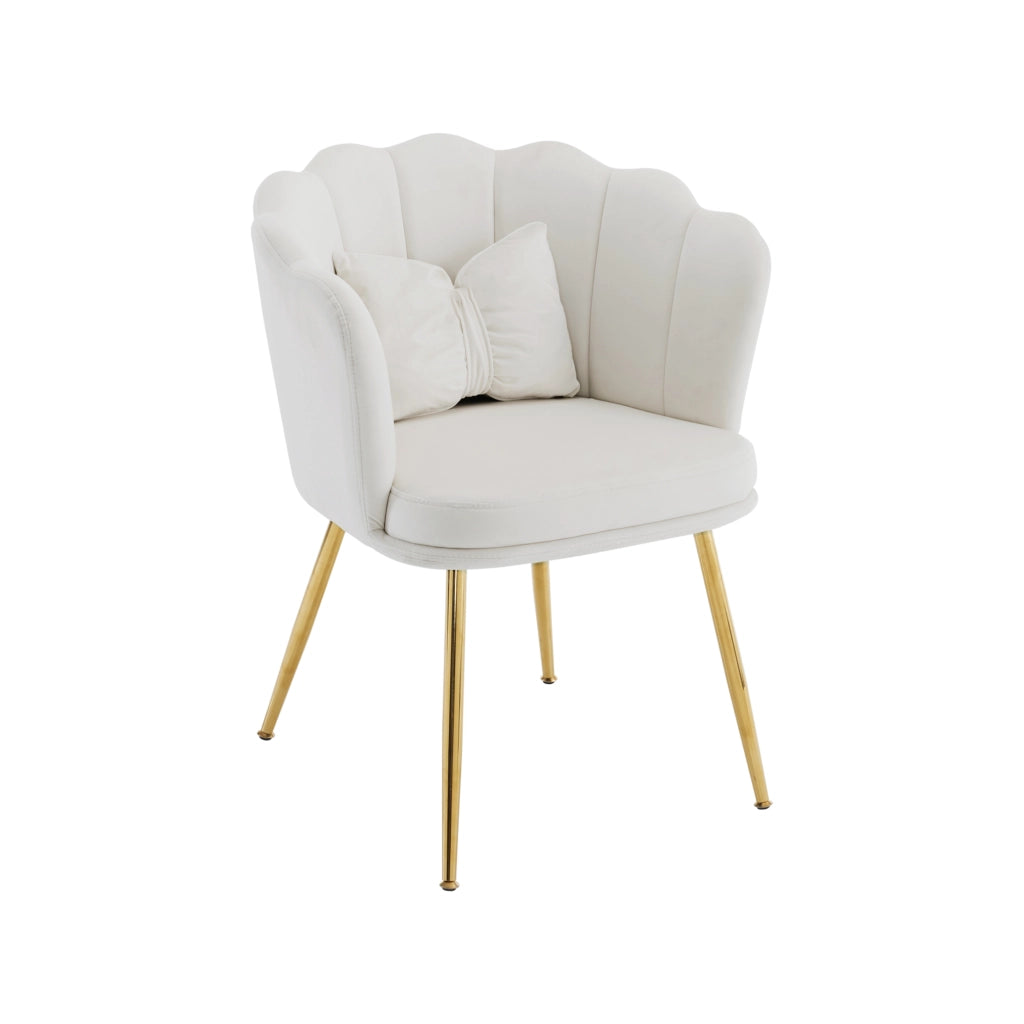 Set 2 Sedie da Pranzo Velluto Imbottite ¨C MINIMAL ¨C Gambe Metallo Oro, Schienale Design, Beige