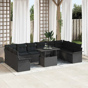 Set Divano da Giardino con cuscino 11 pcs Nero Poly Rattan