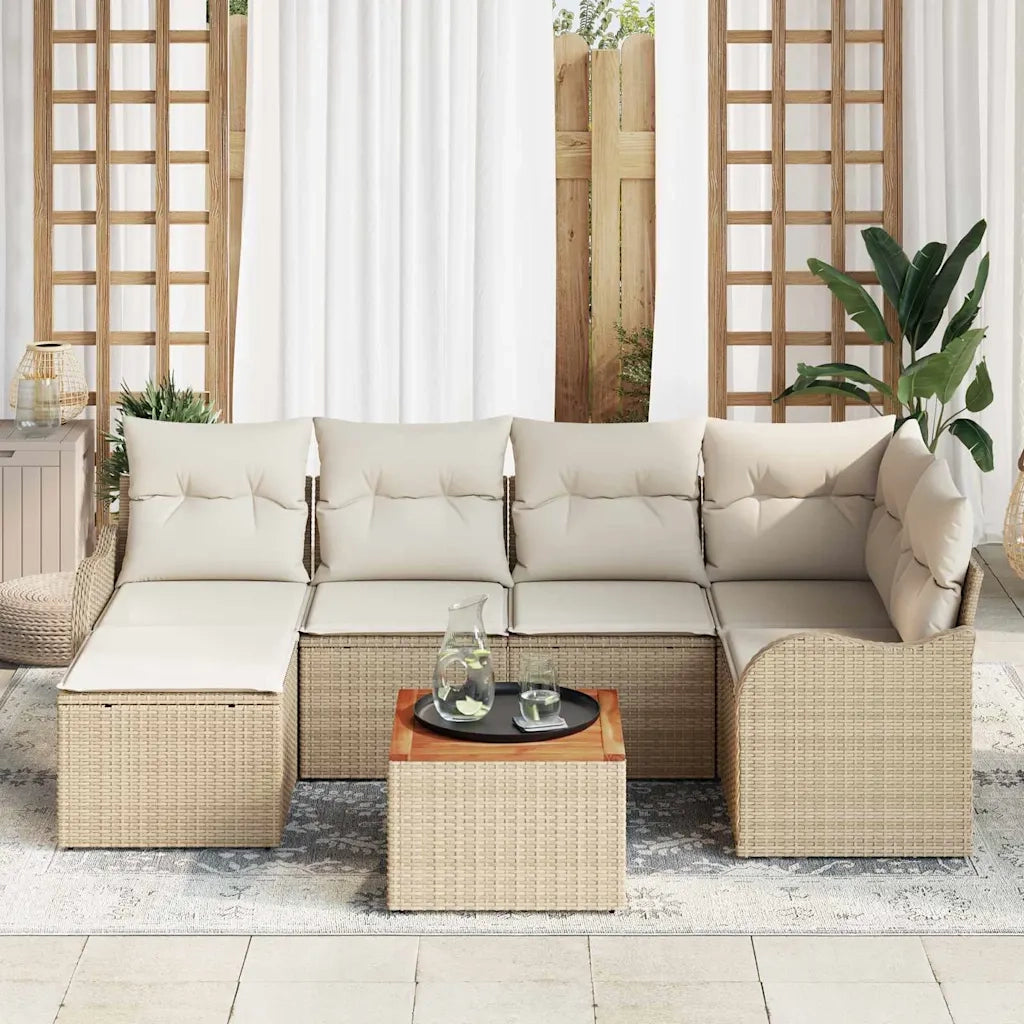 Set Divano da Giardino con cuscino 7 pcs Beige polyrattan