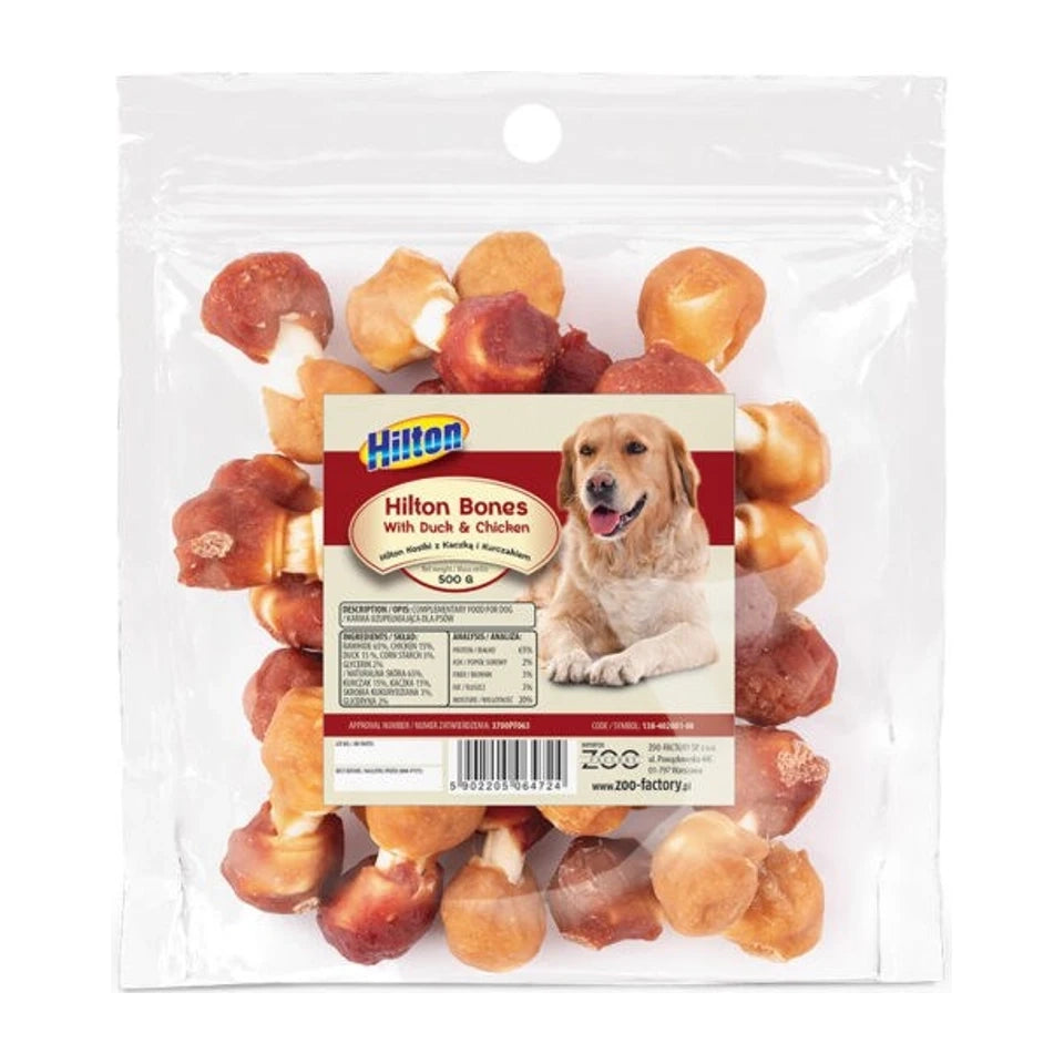 HILTON Ossa con anatra e pollo - snack per cani - 500g
