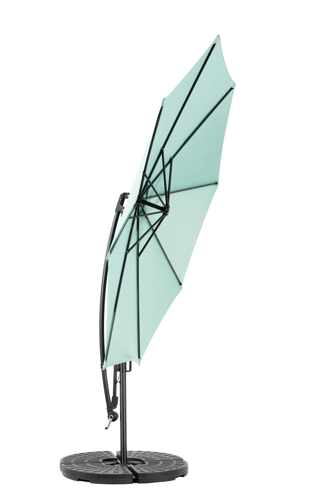 Ombrellone decentrato 10 ft con manovella e inclinazione, struttura in acciaio, verde chiaro, 8 stecche e sfiato superiore